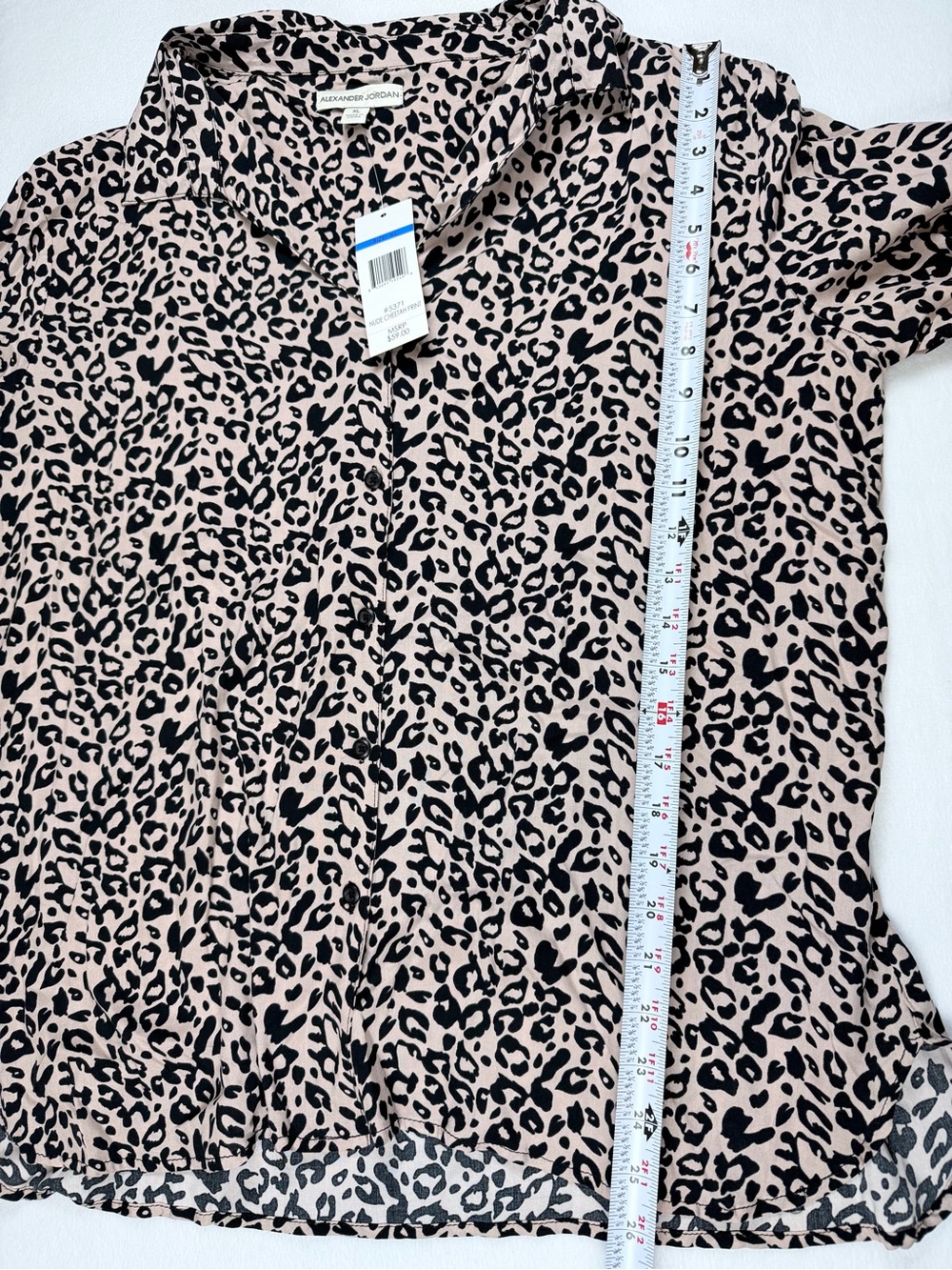 NWT Alexander Jordan Nude Cheetah Leopard Print Button Down Shirt Blouse Size XL - Picture 5 of 7